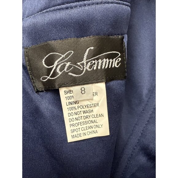 La Femme Womens Size 8 Navy Blue Jersey Evening Gown Maxi Dress Cocktail Wedding - Picture 12 of 12